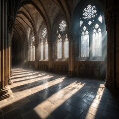 Sunbeams Illuminating Gothic Cathedral Cloister