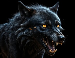 Black Wolf with Glowing Eyes