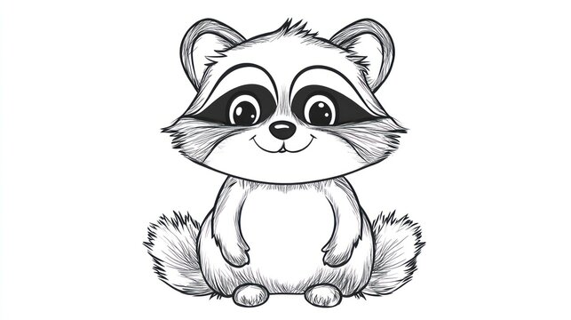 A cute cartoon raccoon sitting with a happy smiling expression