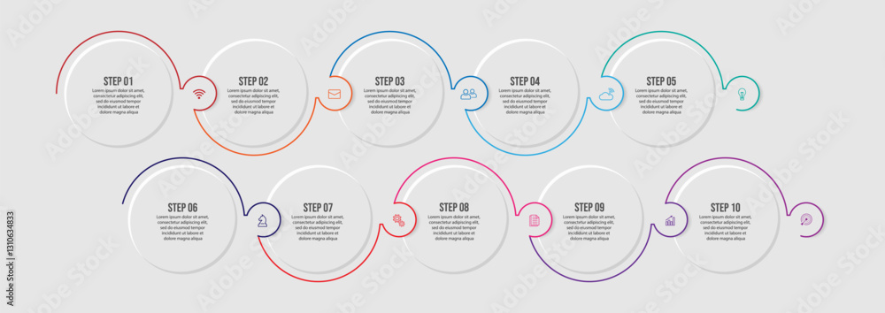 Aufkleber simple circle infographic business with lines contains 10 steps with different icons. good for your 