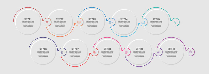 Simple circle infographic business with lines contains 10 steps with different icons. Good for your business presentation