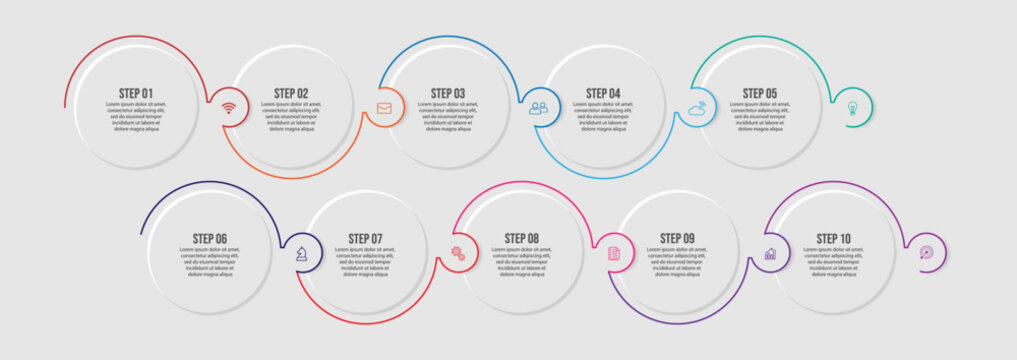 Simple circle infographic business with lines contains 10 steps with different icons. Good for your business presentation