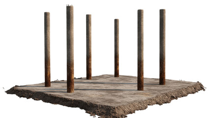 A concrete pillar with a little bit of floor pouring on a transparent background.