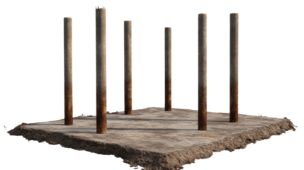 A concrete pillar with a little bit of floor pouring on a transparent background.
