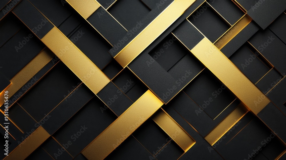 Poster black and golden abstract geometric layered surface with intersecting shapes