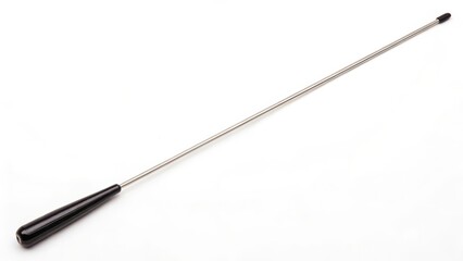 Long, slender object with black handle on white background
