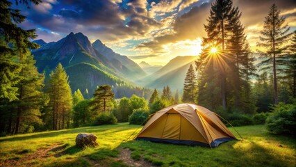 Mountain Tent Camping Adventure: Relaxing Forest Escape - Scenic Holiday Photography