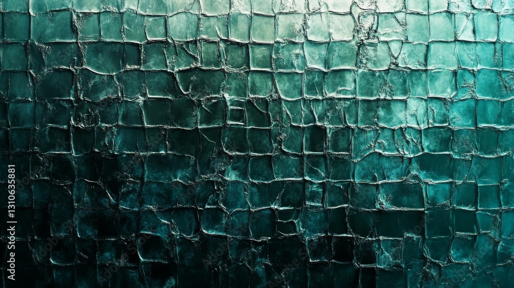 Poster a teal colored textured wall displaying a repetitive tile pattern