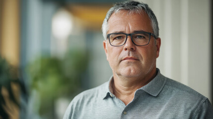 Obraz premium Portrait of a confident, middle-aged business man with glasses and gray hair, generative AI