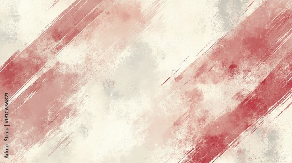 Poster diagonal brushstrokes in red and cream create an abstract artwork