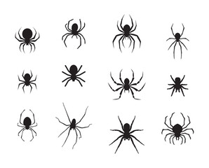 set black silhouette spiders
