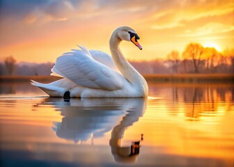 Fototapeta premium Majestic Mute Swan Gracefully Gliding on Calm Water - Serene Wildlife Photography
