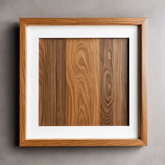 Modern Wooden Picture Frame with White Mat on Gray Background