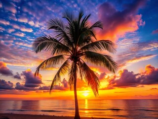 Obraz premium Majestic Palm Silhouette at Sunset: Rule of Thirds Composition