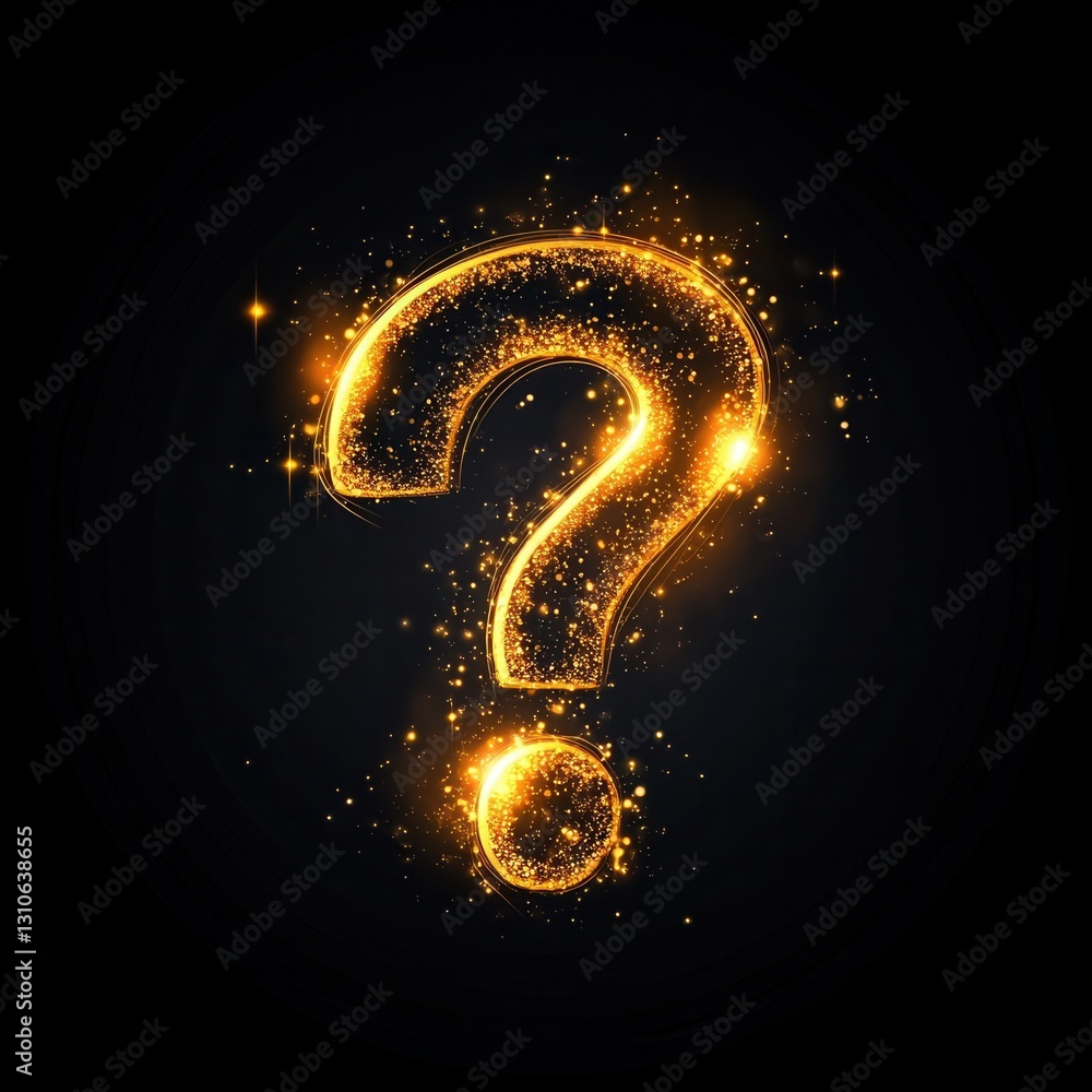 Poster minimalist glowing question mark icon with light bursts showcasing modern flat design style