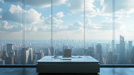 Serene High Rise Office with Panoramic View of Urban Landscape
