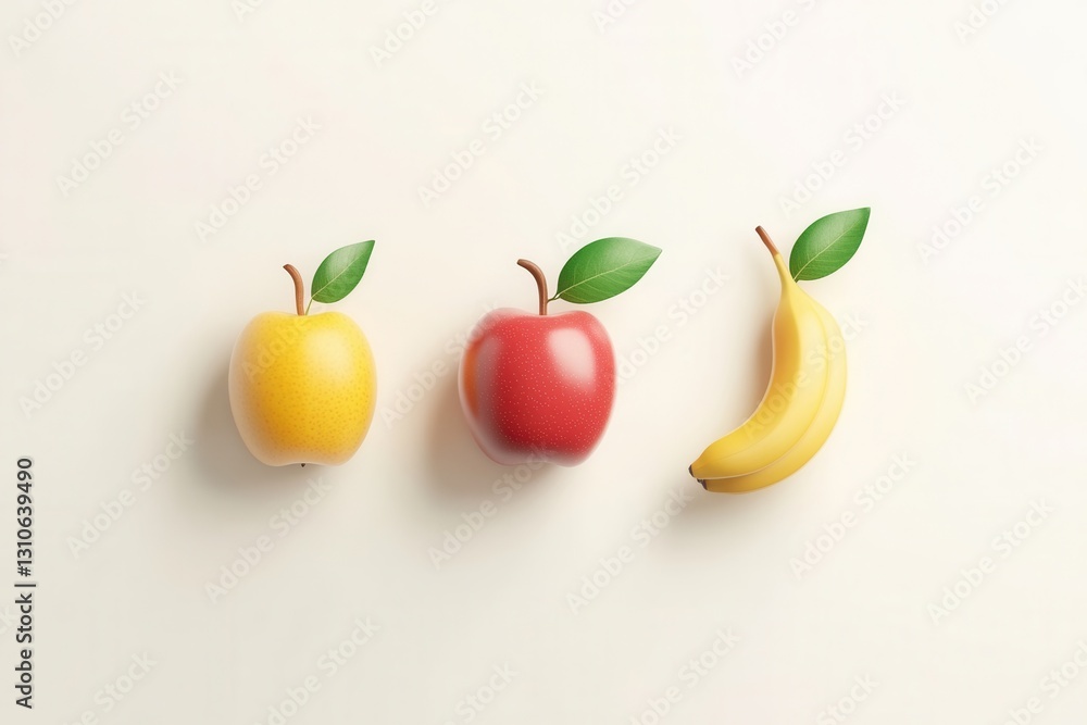 Aufkleber Minimalist fruit logo featuring abstract apple, pear, and banana on a clean background with soft shadows for modern simplicity