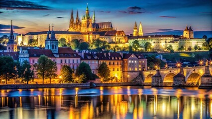 Obraz premium Majestic Prague Castle Night View: Illuminated Architecture & Cityscape