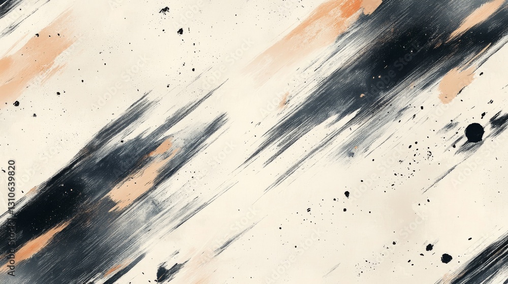 Poster diagonal brushstrokes and paint splatters create an abstract artistic image
