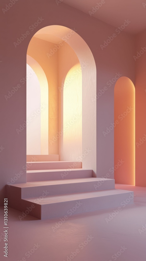 Poster serene minimalist stage setting with smooth curves and soft light