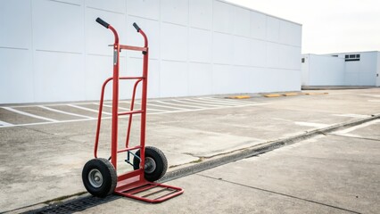 Red Hand Truck on White Background