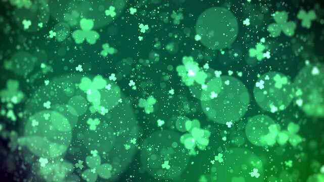 Nature background with clover leaf and particle light falling Also good background for scene and titles, logos.