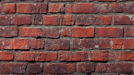 Obraz premium A textured red brick wall with a pattern of cement and stone, showcasing old construction and solid architecture
