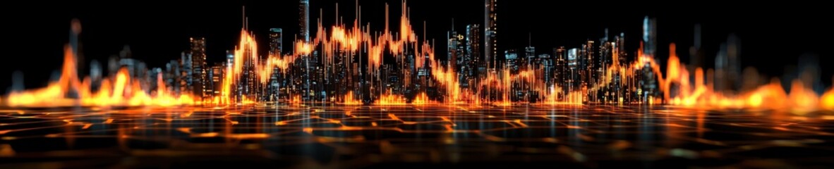 A glowing futuristic display showing the history of gold market peaks.