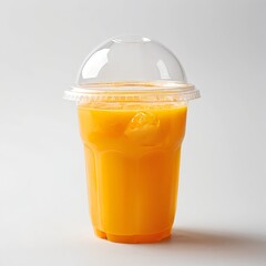 Refreshing Orange Juice in Plastic Cup with Lid