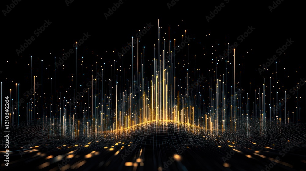 Poster abstract visualization of sound waves with glowing particles
