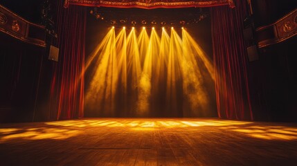 Serene Theater Setting with Warm Spotlights and Dramatic Lighting