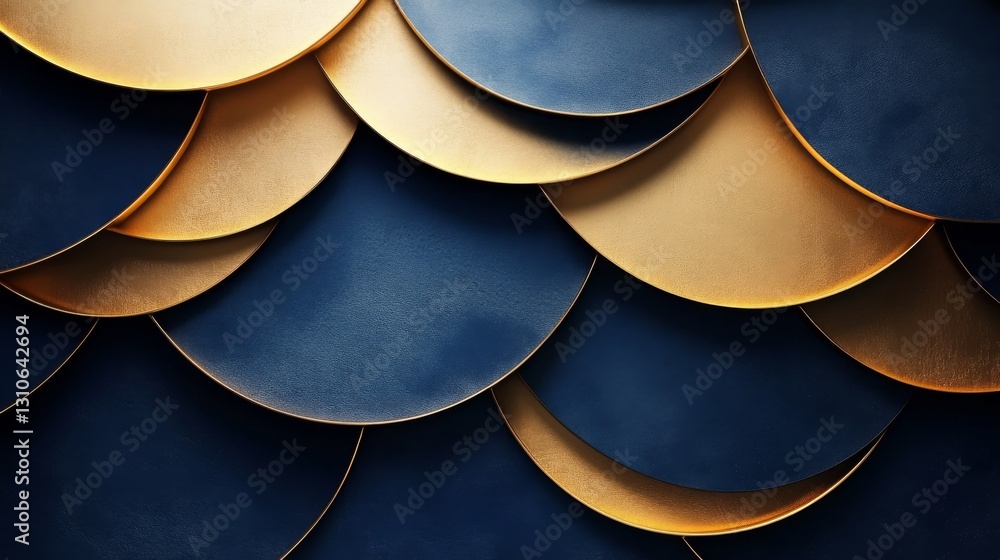 Aufkleber overlapping blue and gold curved elements create abstract repeating pattern