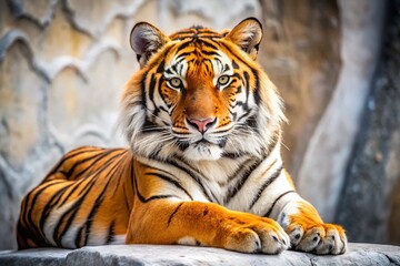 Fototapeta premium Majestic Tiger Relaxing: Aerial View of Orange and Black Stripes