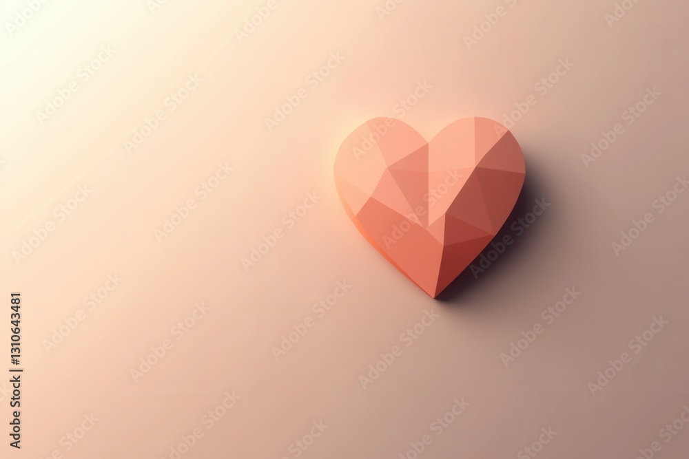 Poster minimalist heart icon with warm pink tones and soft shadows in flat design style for modern aestheti