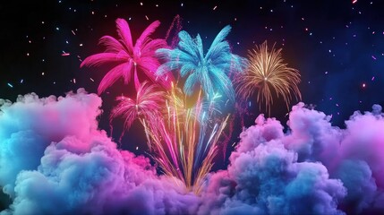 Fototapeta premium A fireworks celebration that turns every moment into a festival of lights. This clip, which comes with an alpha channel, makes the background separate and transparent.