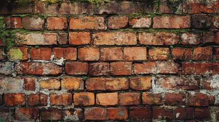 Naklejka premium Old red brick wall with textured rough surface