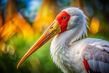 Fototapeta premium Majestic White-Billed Stork Portrait: Long Exposure Wildlife Photography