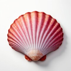 Fototapeta premium Single Pink Scallop Shell on White Background