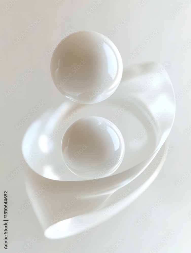 Aufkleber floating minimalist 3d shapes illuminated by elegant light reflections against a soft white backgrou