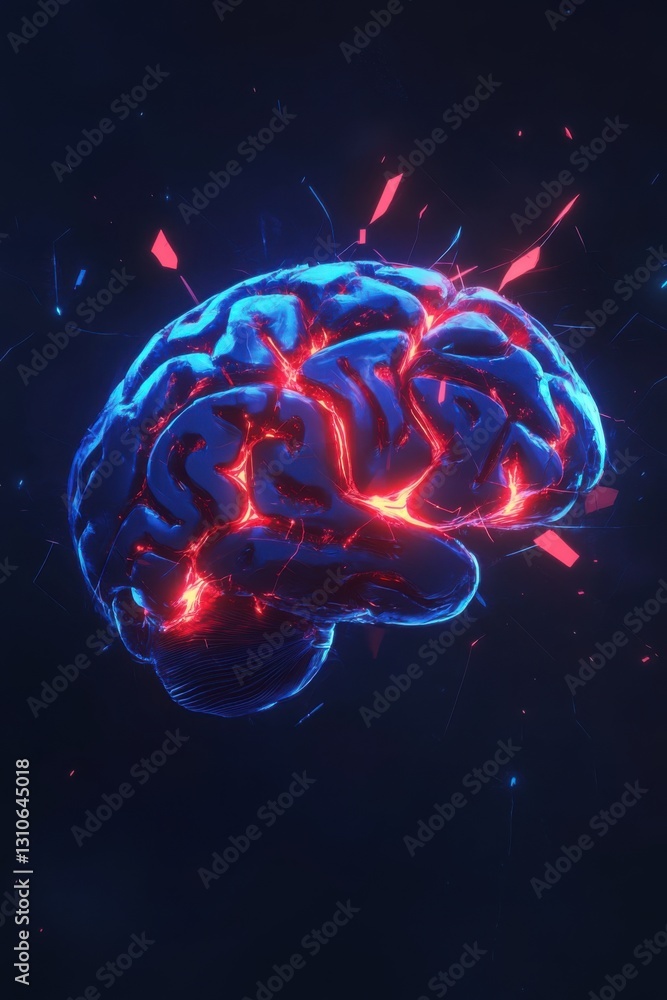 Poster glowing brain: abstract neural network visualization