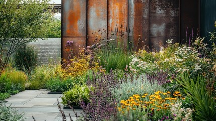 Fototapeta premium Urban Stylish Garden Design with Native Plants and Natural Elements