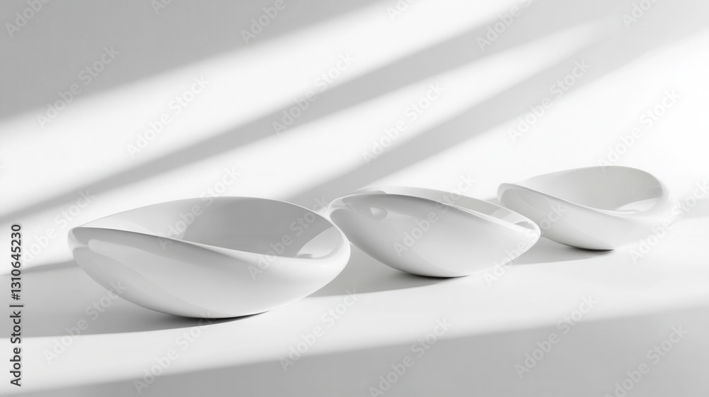 Poster elegant minimalist floating 3d shapes with soft shadows and light reflections on a white background 