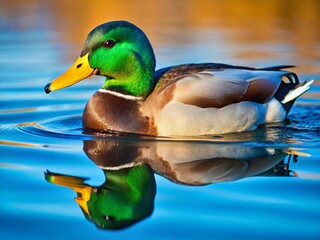 Fototapeta premium Mallard Duck Surface Feeding on Calm Water - Wildlife Photography