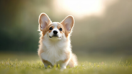 Small fluffy dog sitting contentedly in a green grass field capturing the essence of corgi fluffy butt charm