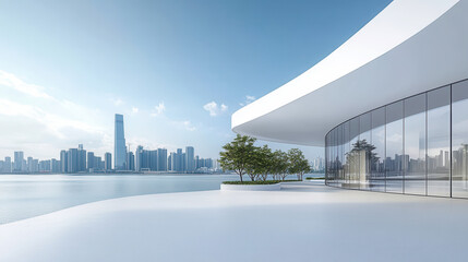 Modern minimalist style, a white city skyline overlooking the sea level of Shenzhen's urban architecture