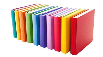 Colorful collection of stacked books on a white isolated background.