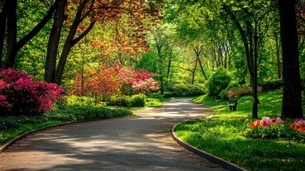 Vibrant Urban Park at the Crossroads Surrounded by Lush Trees