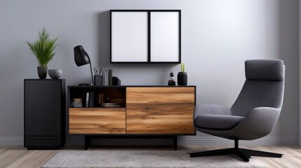 Modern Sideboard with Black Frames and Stylish Decor