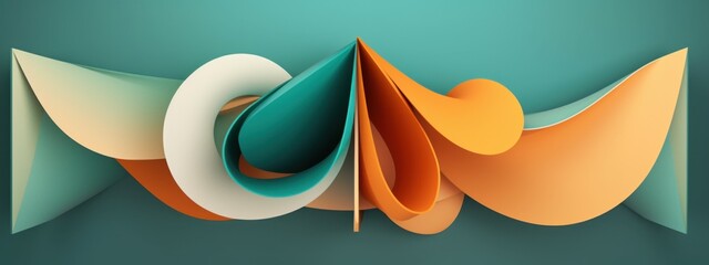 Abstract Teal Orange and Beige Paper Art Design Background  Modern Geometric Shapes Twisted 3D Render