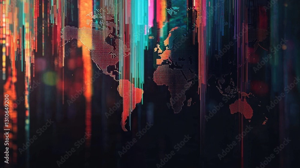 Aufkleber digital economy representation with a modern financial world map and trading algorithms.
